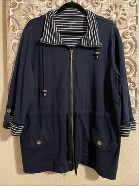 Charter Club Navy Utility Jacket with Striped Lining